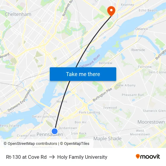 Rt-130 at Cove Rd to Holy Family University map