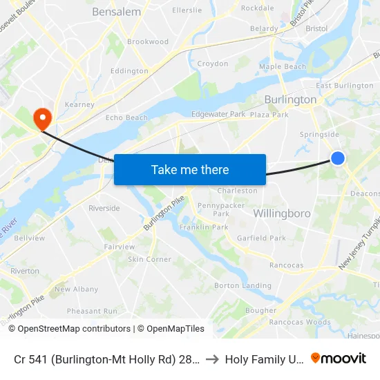 Cr 541 (Burlington-Mt Holly Rd) 280'N Of Sunset Rd to Holy Family University map