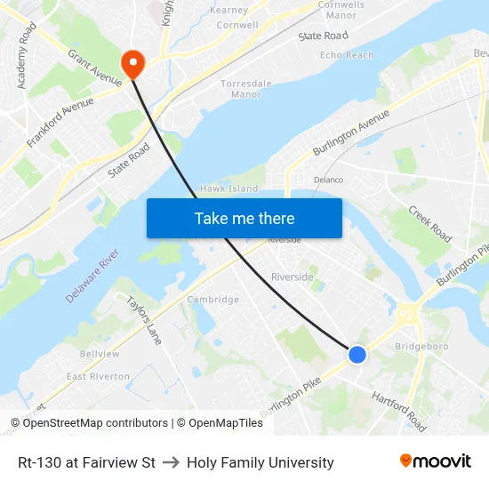 Rt-130 at Fairview St to Holy Family University map