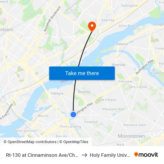 Rt-130 at Cinnaminson Ave/Church Rd to Holy Family University map