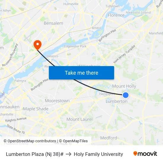 Lumberton Plaza (Nj 38)# to Holy Family University map