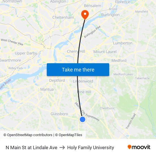 N Main St at Lindale Ave to Holy Family University map