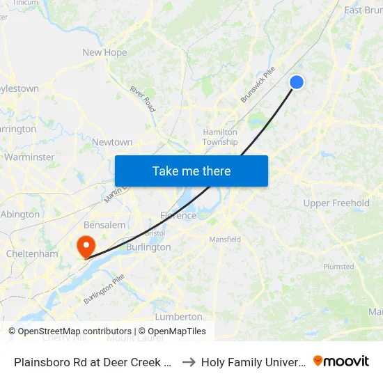 Plainsboro Rd at Deer Creek Drive to Holy Family University map