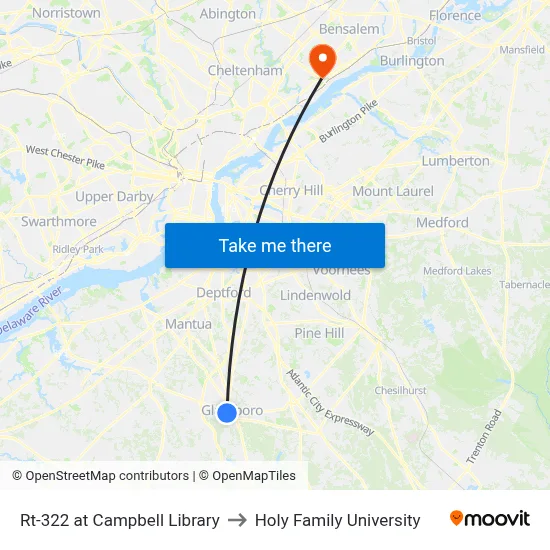 Rt-322 at Campbell Library to Holy Family University map