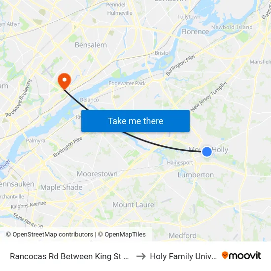 Rancocas Rd Between King St & High St to Holy Family University map