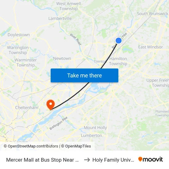 Mercer Mall at Bus Stop Near Shoprite to Holy Family University map