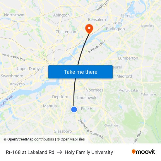 Rt-168 at Lakeland Rd to Holy Family University map