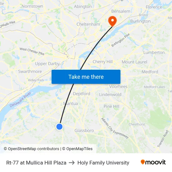 Rt-77 at Mullica Hill Plaza to Holy Family University map