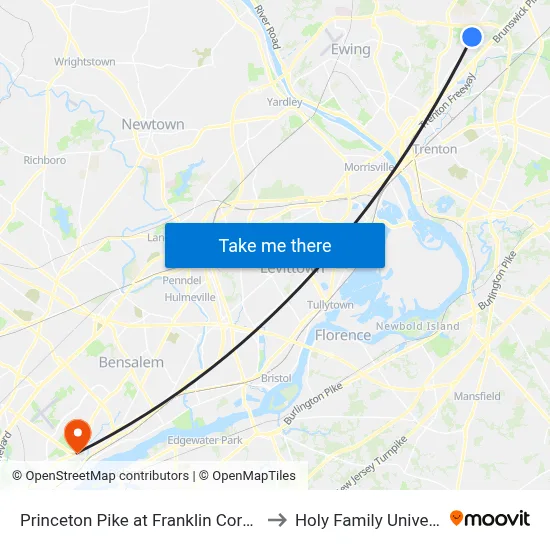 Princeton Pike at Franklin Corner Rd to Holy Family University map