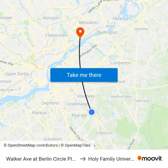 Walker Ave at Berlin Circle Plaza# to Holy Family University map