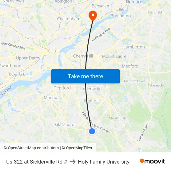 Us-322 at Sicklerville Rd # to Holy Family University map