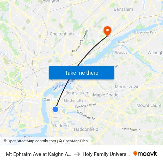 Mt Ephraim Ave at Kaighn Ave to Holy Family University map