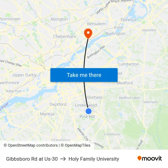 Gibbsboro Rd at Us-30 to Holy Family University map
