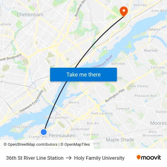 36th St River Line Station to Holy Family University map