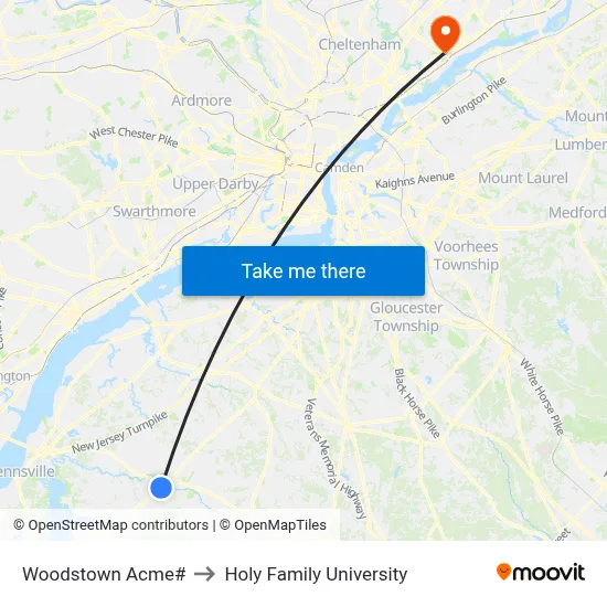 Woodstown Acme# to Holy Family University map