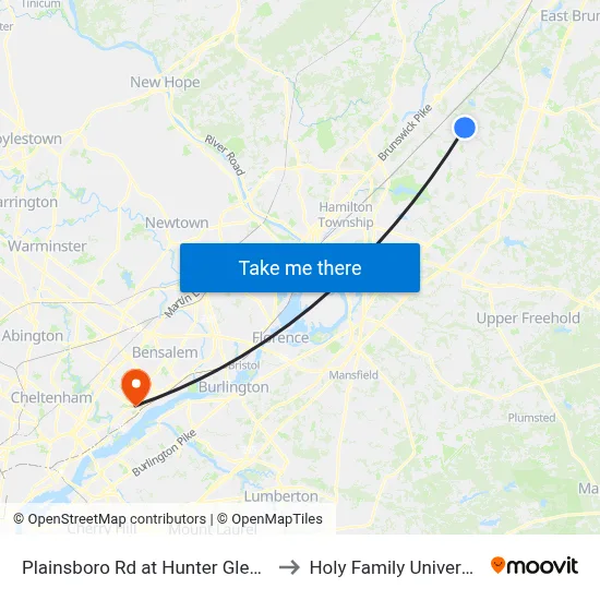 Plainsboro Rd at Hunter Glen Dr to Holy Family University map