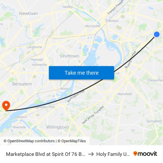 Marketplace Blvd at Spirit Of 76 Blvd (Chase Bank) to Holy Family University map