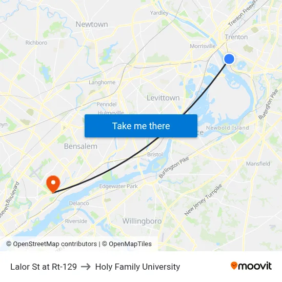 Lalor St at Rt-129 to Holy Family University map
