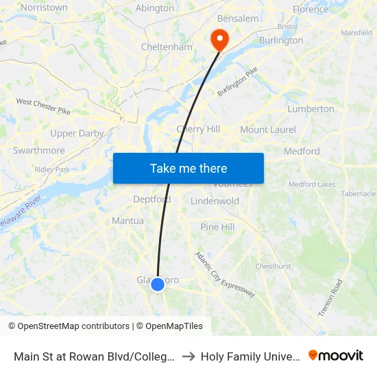 Main St at Rowan Blvd/College Ave to Holy Family University map