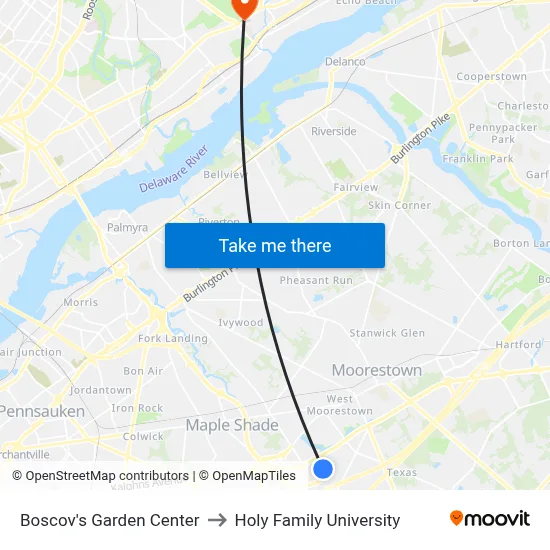 Boscov's Garden Center to Holy Family University map