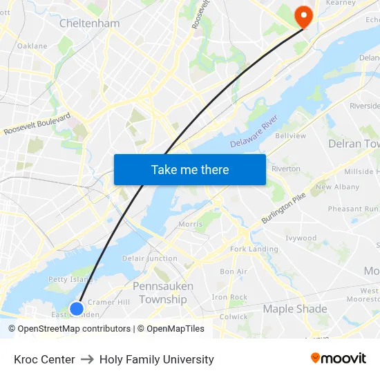 Kroc Center to Holy Family University map