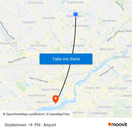 Doylestown to Phl - Airport map