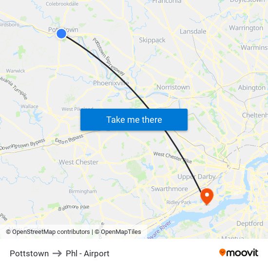 Pottstown to Phl - Airport map