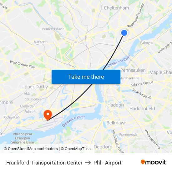 Frankford Transportation Center to Phl - Airport map