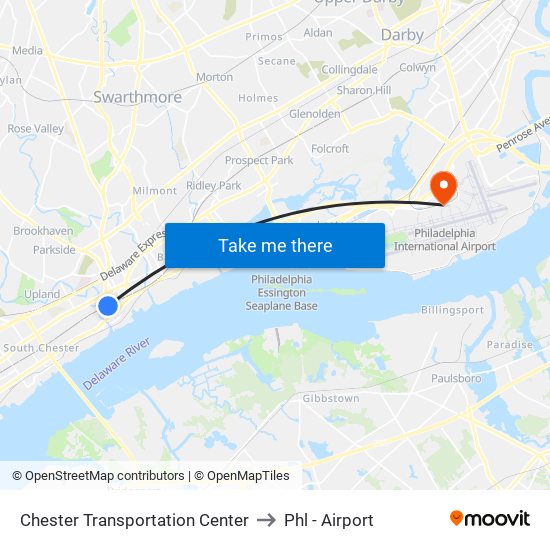Chester Transportation Center to Phl - Airport map