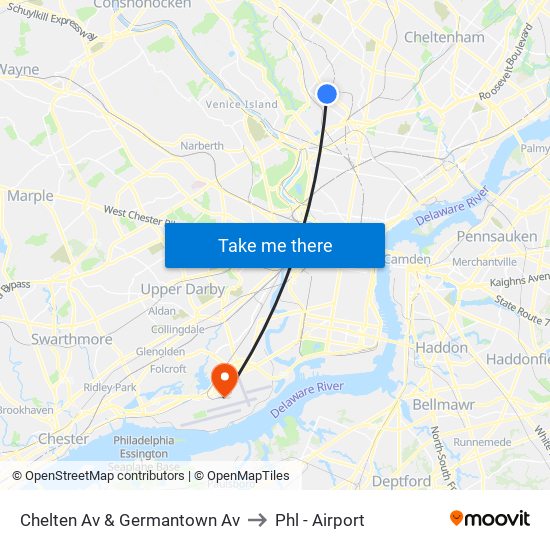 Chelten Av & Germantown Av to Phl - Airport map