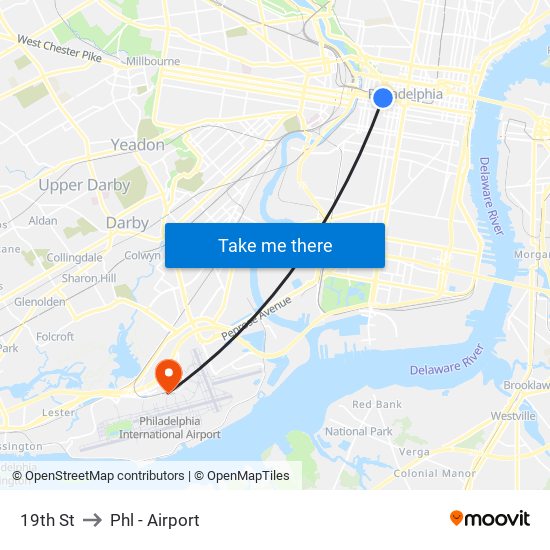 19th St to Phl - Airport map