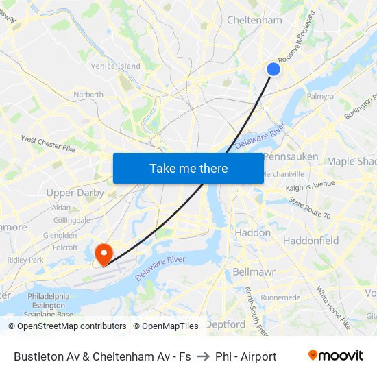 Bustleton Av & Cheltenham Av - Fs to Phl - Airport map