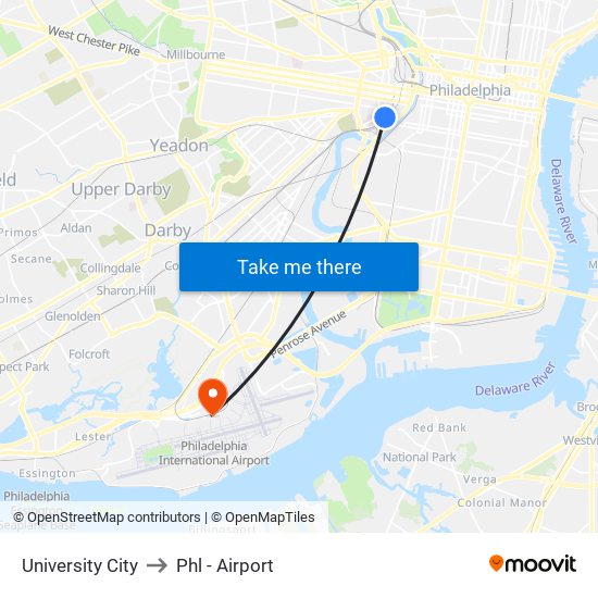 University City to Phl - Airport map