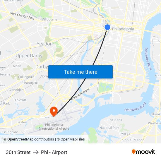 30th Street to Phl - Airport map