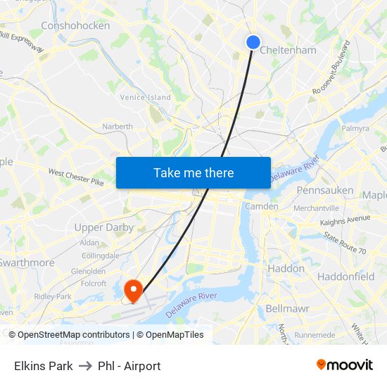 Elkins Park to Phl - Airport map