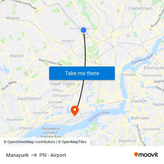 Manayunk to Phl - Airport map