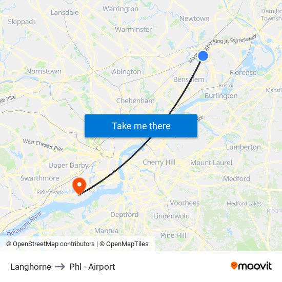 Langhorne to Phl - Airport map