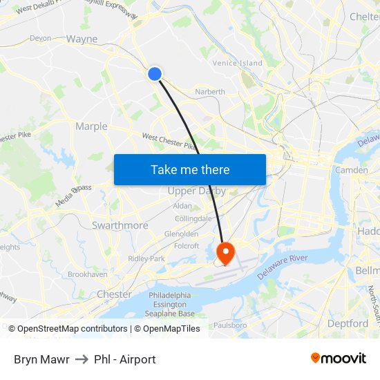 Bryn Mawr to Phl - Airport map