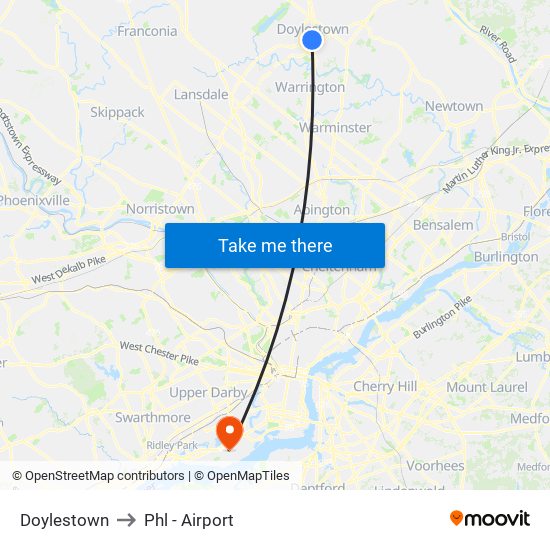 Doylestown to Phl - Airport map