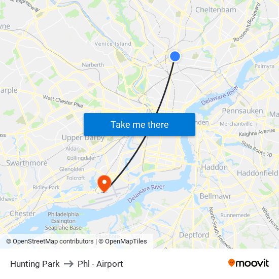 Hunting Park to Phl - Airport map