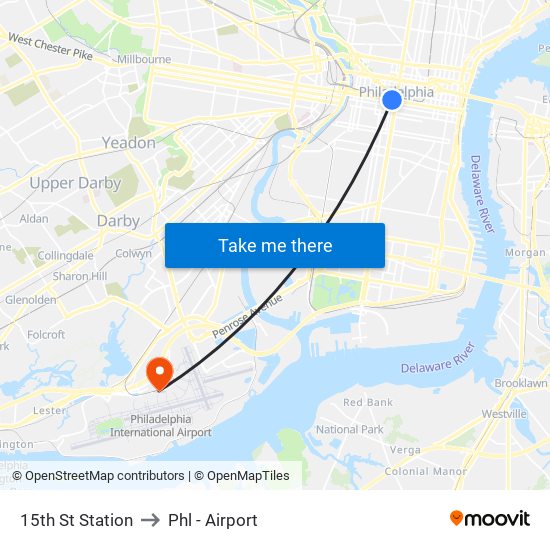 15th St Station to Phl - Airport map