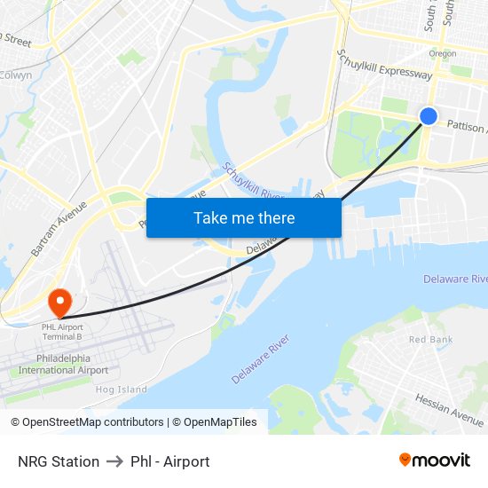 NRG Station to Phl - Airport map