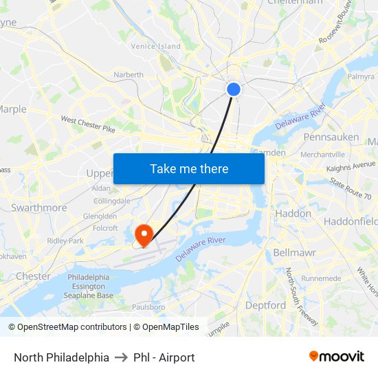 North Philadelphia to Phl - Airport map