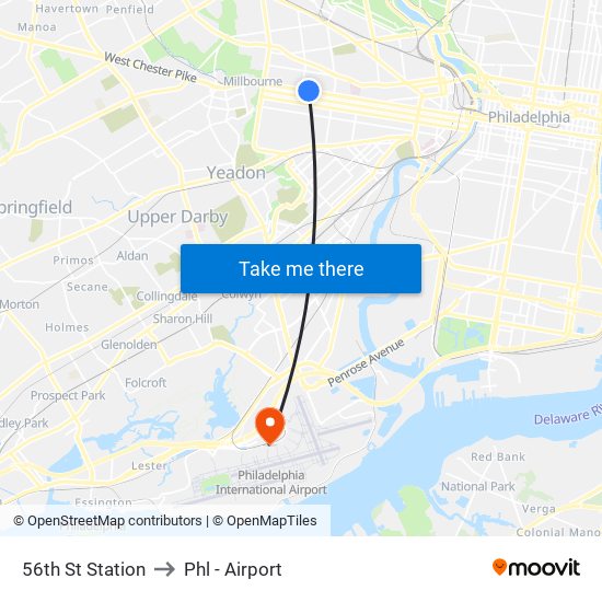 56th St Station to Phl - Airport map