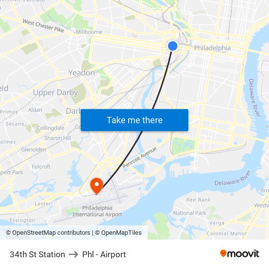 34th St Station to Phl - Airport map