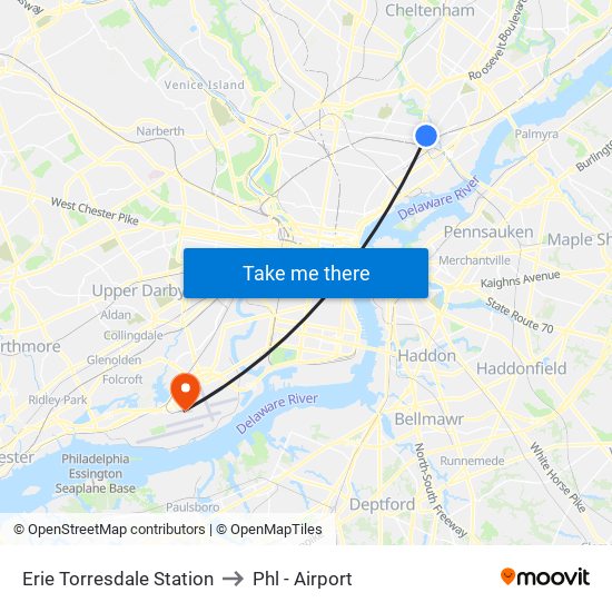 Erie Torresdale Station to Phl - Airport map