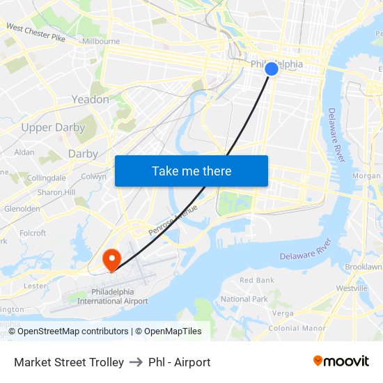 Market Street Trolley to Phl - Airport map