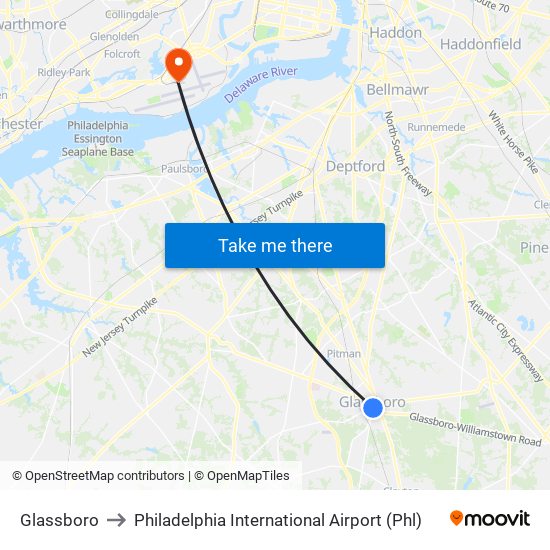 Glassboro to Philadelphia International Airport (Phl) map