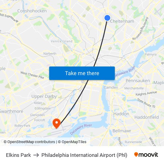 Elkins Park to Philadelphia International Airport (Phl) map