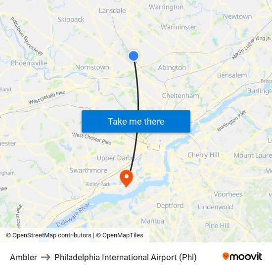Ambler to Philadelphia International Airport (Phl) map